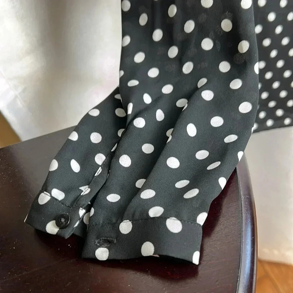 ADRIANNA PAPELL wrap sheer chiffon polka dot B&W blazer,cover jacket,blouse.EC - Picture 9 of 16